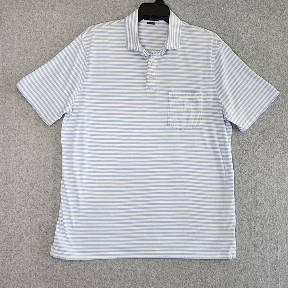 Polo Ralph Lauren Shirt Mens Large Blue White Striped Classic Fit Preppy Golf